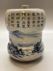 中国大清第五代 嘉慶時代の茶道具 染付 蓋物 菓子器 陶器 貫入 茶道具