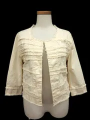 ルシェルブルー LE CIEL BLEU ジャケット ノーカラー 七分袖 ダメージ加工 コットン リネン 40 アイボリー /kt