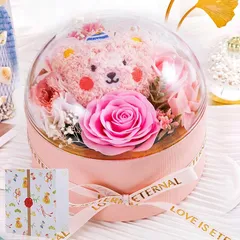 【新品】 ソープフラワー 母の日のプレゼント ギフト ギフト バレンタインデー クリアなドームタイプ 可愛いくま 枯れない花 バラ カーネーション 母の日 誕生日 ホワイトデー 結婚記念日 開店祝い 卒業式 敬老の日 転居など最適としてのプレゼント（ピンク 1