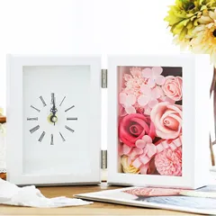 【新品】 WEISHY 母の日のプレゼント ソープフラワー 時計 誕生日プレゼント 女性 造花 ギフト結婚祝い 卒業祝い 枯れない花 置き時計 還暦祝い 退職祝い 古希祝い 敬老の日 小物 インテリア フラワーボックス (縦フレーム・時計・ピンク) 1