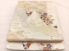 平和屋着物◎六通柄袋帯　唐織　扇面花文　金糸　正絹　逸品　AABI0861yx 平和屋着物◎六通柄袋帯 唐織 扇面花文 金糸 正絹 逸品 AABI0861yx