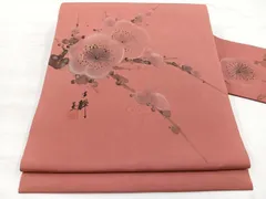 平和屋着物◎塩瀬　九寸名古屋帯　作家物　手描き　枝梅文　金彩　正絹　逸品　BAAX0834hv