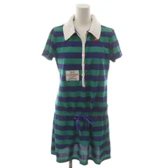 ルコックスポルティフ le coq sportif シャツワンピース ミニ L 青 ブルー 緑 グリーン ボーダー柄 半袖 /RR ■BM