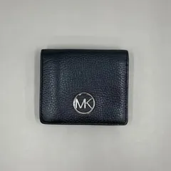 美品　MICHAEL KORS　マイケルコース　二つ折り財布　MKロゴプレート　シルバー金具　レザー　黒　ブラック