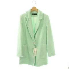 ザラ ZARA チェスターコート アウター ロング丈 ツイード L 黄緑 ライトグリーン タグ付き /BB