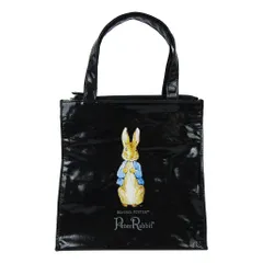 【PETER RABBIT】 0624 スクエア型ハンドバッグS サブバッグ トートバッグ 手持ち うさぎ 軽量 かわいい 自立可能 ピーターラビット ギフト プレゼント ブラック