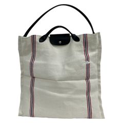 LONGCHAMP(ロンシャン) ショルダーバッグ - 10160HYS アイボリー×レッド×マルチ 2way/折りたたみ/CHARVET EDITIONSファブリック リネン、レザー ロンシャン ショルダーバッグ - 10160HYS アイボリー×レッド×マルチ