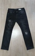 バックルー ヴィンテージ ダメージ ブラックデニム 34 スリムフィット