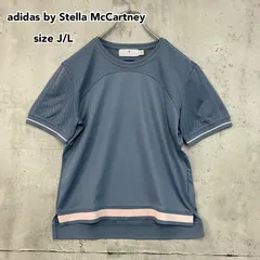 adidas by Stella McCartney アディダスバイステラマッカートニー 半袖 カットソー Tシャツ メッシュ 切替 クルーネック ロゴ プリント AA4671 ブルー トレーニングウェア スポーツウェア ヨガ sizeJ/L ★ ■◆