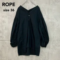 ROPE ロペ ボリュームスリーブ ギャザー ブラウス ブラック 36サイズ チュニック 綿100% コットン  Vネック ボタン開き 大人可愛い 体型カバー ぽわん袖 華奢見せ オフィス カジュアル 清楚 お出かけ ★ ■◇のサムネイル