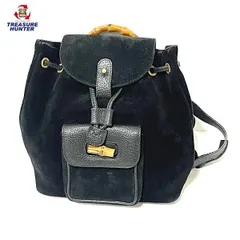 【中古】グッチ スエード バンブー バッグパッグ 003 1705 0030 リュックサック ブラック 黒 スウェード レザー レディース  鞄 カバン GUCCI 【102052264001】