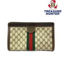 GUCCI(グッチ) GGシェリーライン クラッチバッグ  ブラウン PVCレザー ベルクロ開閉式 メンズ バッグ 【102059308001】