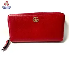 【中古】グッチ  GGマーモント レザー ジップアラウンドウォレット 456117 赤 レッド レディース ラウンドファスナー 長財布 GUCCI  【102052711005】