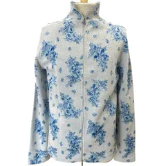 美品 ディオール シャツジャケット ジップアップ ジャケット トワルドジュイ風 フラワー 花柄　ライトブルー ホワイト メンズ シルク 薄手 Christian Dior[サイズM] ストリート モード 上品 洗練 高級感 デザイン性 存在感 トレンド