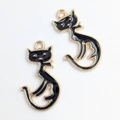 チャーム 黒猫 クロネコ 金 10個 22mm ビーズクラブ
