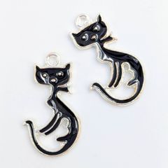 チャーム 黒猫 クロネコ 銀 10個 22mm ビーズクラブ