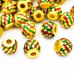 ビーズクラブ ロンデル メタルビーズ 金 たる 色付 赤緑 10個 11mm メタルビーズ ブレスレット 金具 金属ビーズ パーツ