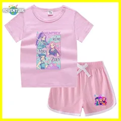 KPOPガールズ! デーモン・ハンターズ半袖Tシャツ短パン上下セットアップ 紫パープル黒ブラック白ピンク トップス 夏パジャマ90 100 110 120 130 140 150子供服キッズ服ゆめかわ女の子 demon hunters 韓国 FR kpt48