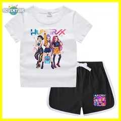 KPOPガールズ! デーモン・ハンターズ半袖Tシャツ短パン上下セットアップ 紫パープル黒ブラック白ピンク トップス 夏パジャマ90 100 110 120 130 140 150子供服キッズ服ゆめかわ女の子 demon hunters 韓国 FR kpt39