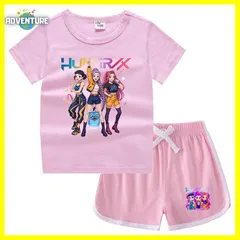 KPOPガールズ! デーモン・ハンターズ半袖Tシャツ短パン上下セットアップ 紫パープル黒ブラック白ピンク トップス 夏パジャマ90 100 110 120 130 140 150子供服キッズ服ゆめかわ女の子 demon hunters 韓国 FR kpt40