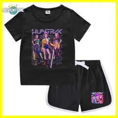 KPOPガールズ! デーモン・ハンターズ半袖Tシャツ短パン上下セットアップ 紫パープル黒ブラック白ピンク トップス 夏パジャマ90 100 110 120 130 140 150子供服キッズ服ゆめかわ女の子 demon hunters 韓国 FR kpt42