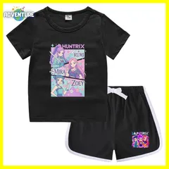 KPOPガールズ! デーモン・ハンターズ半袖Tシャツ短パン上下セットアップ 紫パープル黒ブラック白ピンク トップス 夏パジャマ90 100 110 120 130 140 150子供服キッズ服ゆめかわ女の子 demon hunters 韓国 FR kpt49