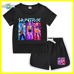 KPOPガールズ! デーモン・ハンターズ半袖Tシャツ短パン上下セットアップ 紫パープル黒ブラック白ピンク トップス 夏パジャマ90 100 110 120 130 140 150子供服キッズ服ゆめかわ女の子 demon hunters 韓国 FR kpt55