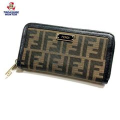 FENDI ズッカ柄 ラウンドファスナー ゴールド金具 レザー キャンバス