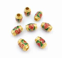 ロンデル メタルビーズ 樽 赤いハート模様 ゴールド ２色 8個 11mm 金色 赤緑 金属ハンドメイドパーツ ビーズクラブ