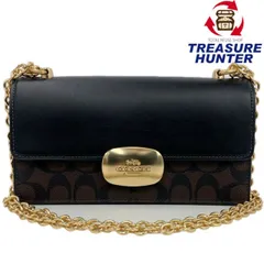 COACH PVCシグネチャー×スムースレザー エライザ フラップクロスボディバッグ CP009 ブラック×ブラウン ショルダーバッグ コーチ 【102060815007】