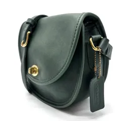 【良品】OLDCOACH all green leather turn lock flap gold parts shoulder bag unisex コーチ ショルダーバッグ