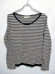 ページボーイ PAGE BOY Tシャツ カットソー レース コットン ボーダー M 黒 ブラック /HH