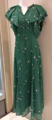 M17　ジャスグリッティー　JUSGLITTY　フリル袖　ロングワンピース　花柄　モテワンピ　シルエットキレイ✨　デート　お呼ばれ　あざと可愛い