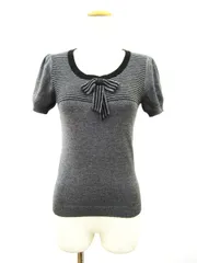 ロペ ROPE カットソー ニット 半袖 ボーダー リボン パフスリーブ ラメ M グレー 黒 ブラック /nn