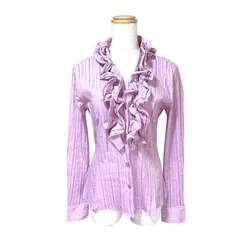 NARACAMICIE ナラカミーチェ ブラウス II L相当 ピンク フリル シャツ ストライプ 長袖 トップス レディース フェミニン Shirt