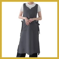 [KYOWARABE] エプロン レディース サイドリボン 長さ調節可 ポケット付き (チャコール) 0