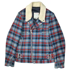 UNDERCOVERISM(アンダーカバイズム) 08AW UNREAL REAL CLOTHES期 Shearling Wool Check Rider Jacket ボア ウール チェック ライダース ジャケット B4212 2 ブルー×レッドのサムネイル