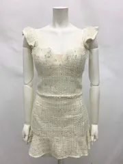 1401 ROBE de FLEURS ローブドフルール キャバクラ ドレス セットアップ セットアップドレス ツイードラメ フリル タイト ミニ チュール パール キャバドレス M