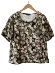 ピンクハウス PINK HOUSE カットソー 半袖 花柄 ブラック 黒 コットン L トップス