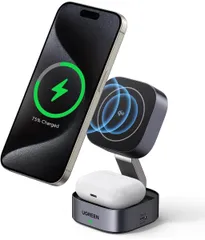 UGREEN MagFlow Qi2 ワイヤレス充電器 15W MagSafe対応 iPhone ワイヤレス充電 折りたたみ式 マグセーフ 充電スタンド【 2in1＋USB Cポート増設】iPhone 17/16/15/14/13/12シリーズ