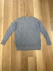 【226427】MUJI 無印良品  長袖ニット　セーター　ストレッチ　ウール　ヤク混　スリット入り　Vネック　M  ・ ブルー