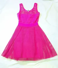 【226457】PINKO ピンコ  ノースリーブワンピース　フレア　バックファスナー　ポリエステル　網　USA4  ・ ピンク