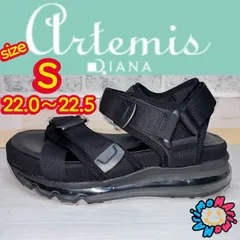 美品 アルテミスbyダイアナ 厚底スポーツサンダル 5cmヒール エアクッション 黒 S 22.5 22.0 artemis by DIANA ブランドサンダル スタイルアップ 美脚 脚長 走れる 痛くない 歩きやすい ストラップ ベルト 完売品 雑誌掲載のサムネイル