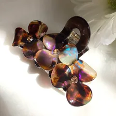 バンスクリップ 花 べっ甲風 オーロラ フラワー 大人可愛い 上品 ヘアクリップ 大きめ 髪留め まとめ髪 韓国 高見え エレガント ブラウン キラキラ レディース 夏コーデ
