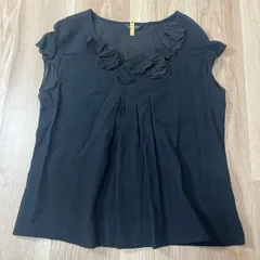 【226882】INGEBORG インゲボルグ  ノースリーブブラウス　薄手　透け感　コットン　花柄装飾　クリーニング済　9  ・ ブラック