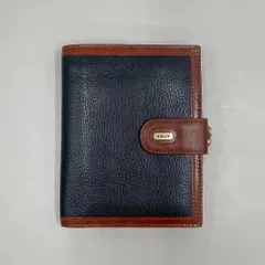 極美品　BALLY バリー　二つ折り財布　ロゴ　ゴールド金具　レザー　バイカラー　紺　茶のサムネイル