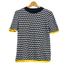 ヒロココシノ TRUNK ニット 半袖 チェック柄 トップス レディース 38サイズ ネイビー×ホワイト×イエロー HIROKO KOSHINO 【中古】