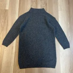 【228909】POUR Tres Femme  プールトレファム　長袖ニット　セーター　チュニック　ウール・フォックスファー混　ストレッチ　L  ・ ダークグレー