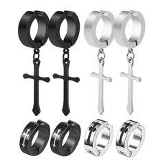 【数量限定】めんず クロス ピアス リングピアス ノンホール ピアス フープ イヤリング 十字架 イヤーカフ フェイク フェイクピアス メンズ GOKEI ユニセックス