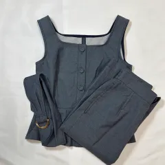 【230410】JILL STUART ジルスチュアート  ノースリーブブラウス　タイトスカート　セットアップ　ベルト付き　コットン・ポリ混　サイズS  ・ ネイビー